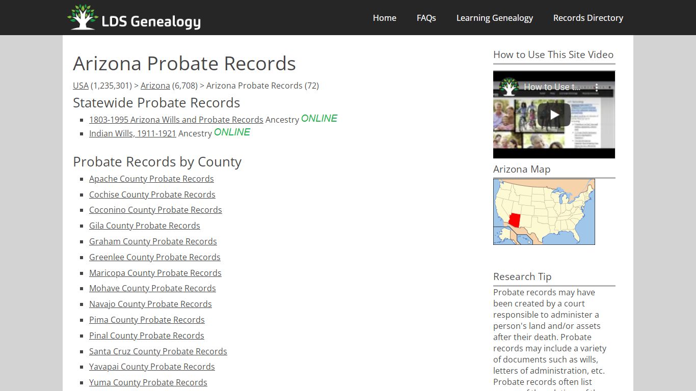 Arizona Probate Records - LDS Genealogy