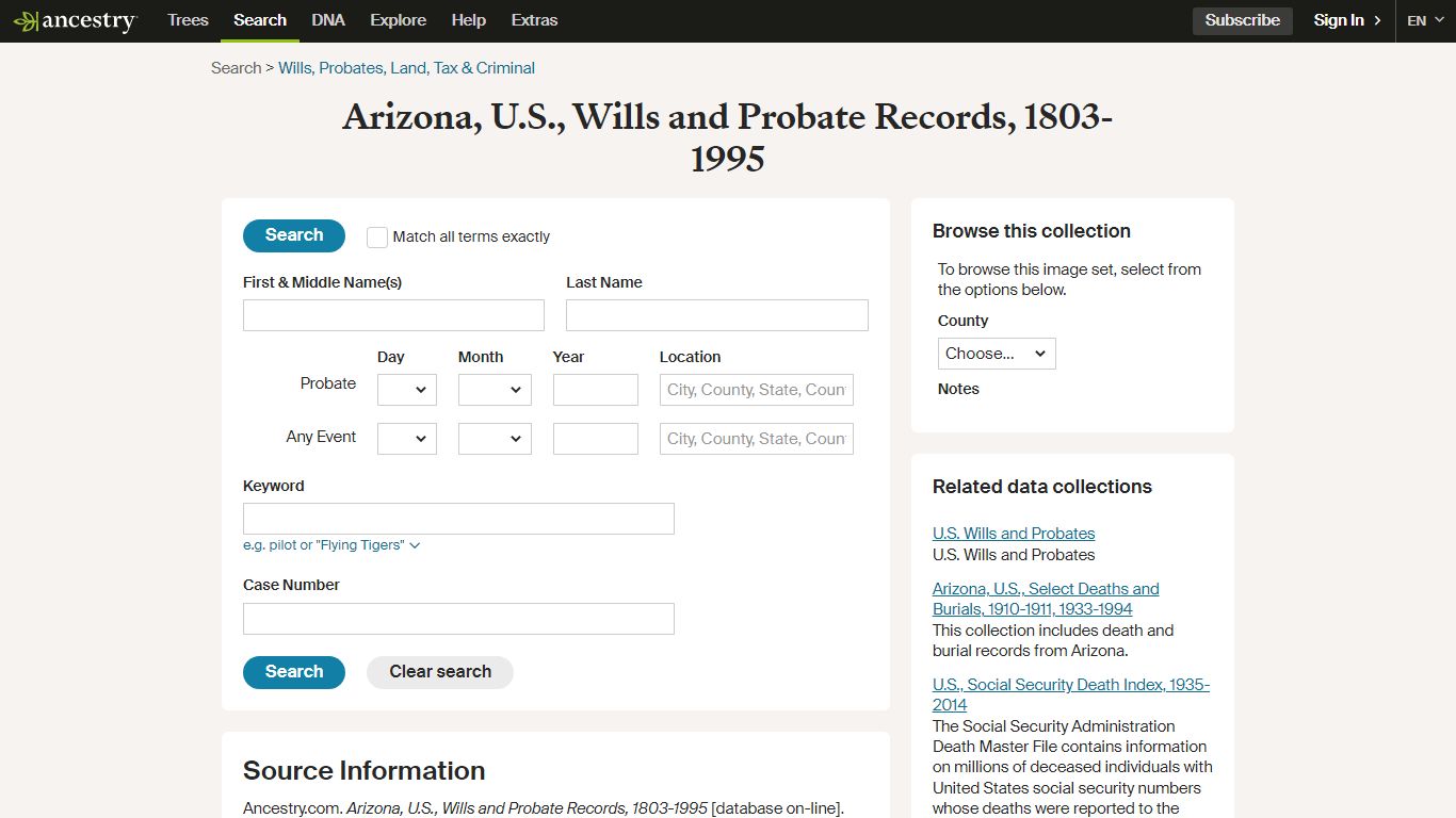 Arizona, U.S., Wills and Probate Records, 1803-1995